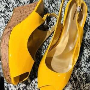 Avenue Bright Yellow Peep-Toe Wedges